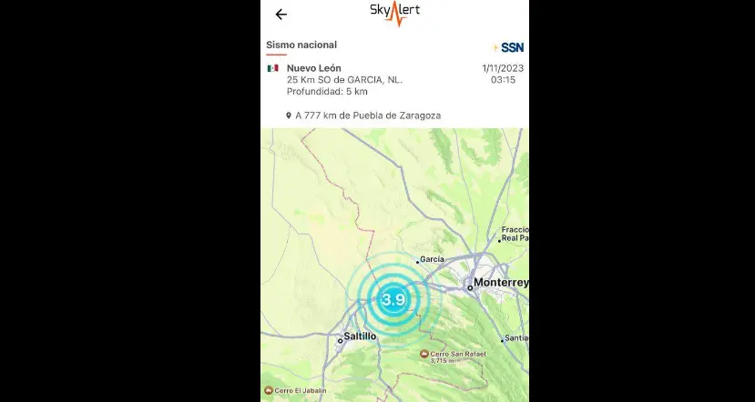 Reporta SSN sismo a 25 km al suroeste de García, Nuevo León, sentido en Saltillo