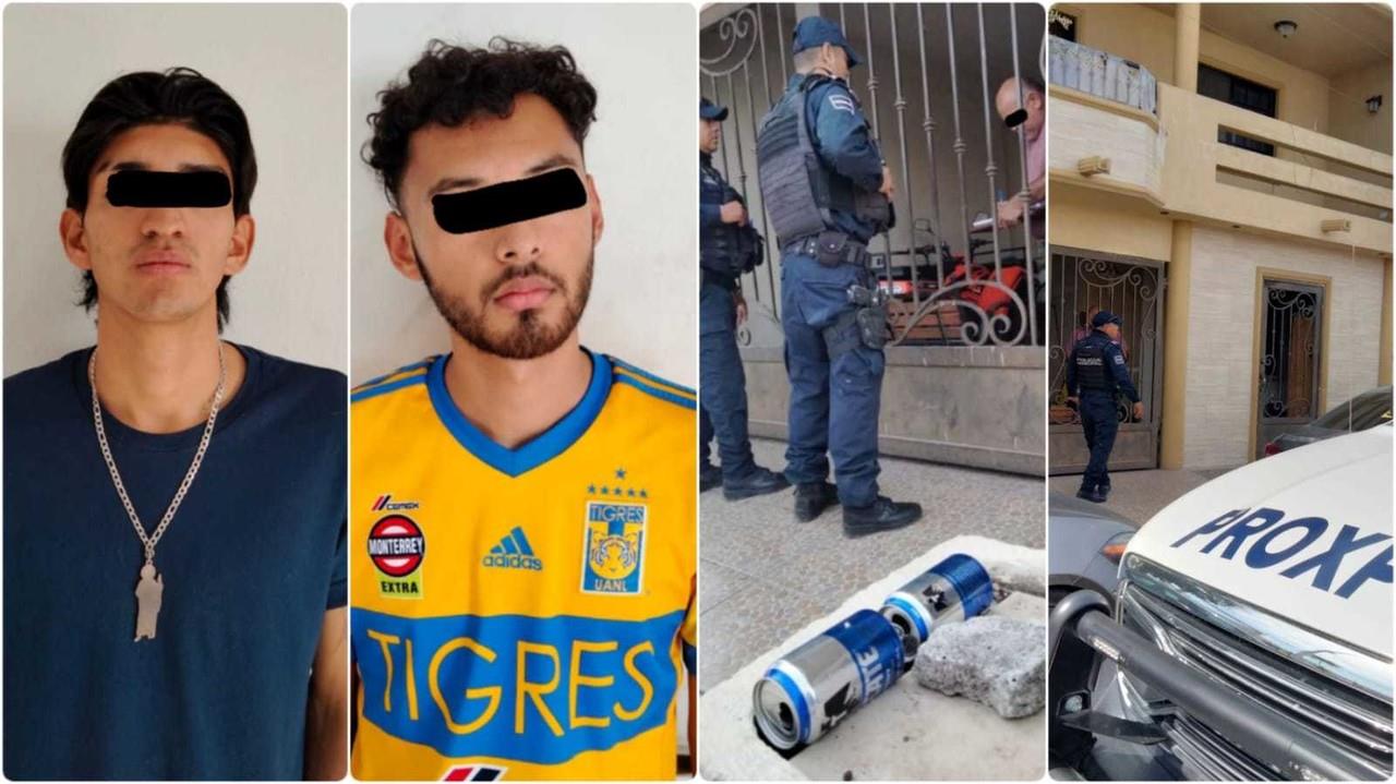 Policías de Escobedo detuvieron a dos jóvenes por ingerir bebidas embriagantes en la calle. Foto. Cortesía