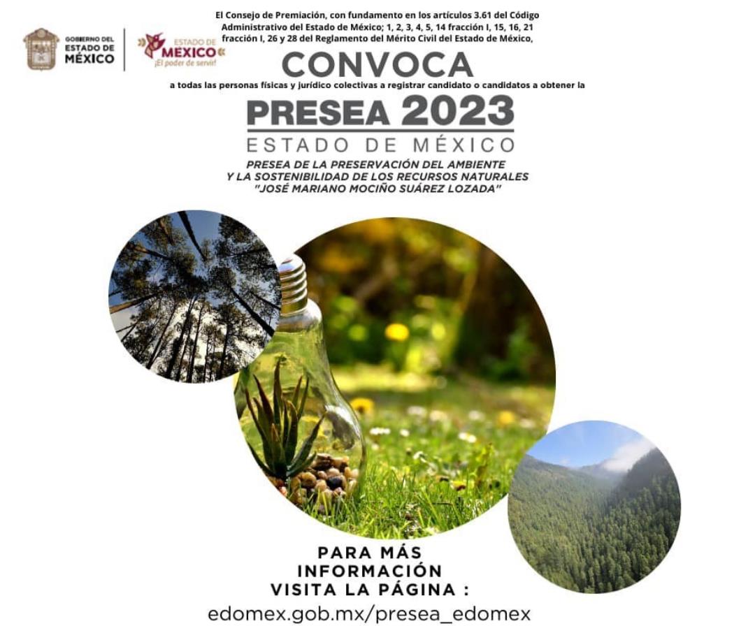 Convocatoria para Presea Estado de México 2023, en materia ambiental. Imagen: GEM.