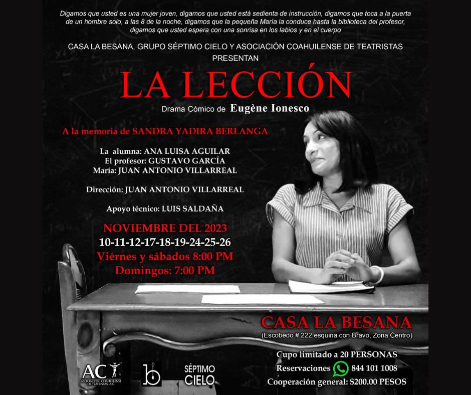 Flyer de La Lección. Fotografía tomada de Facebook.