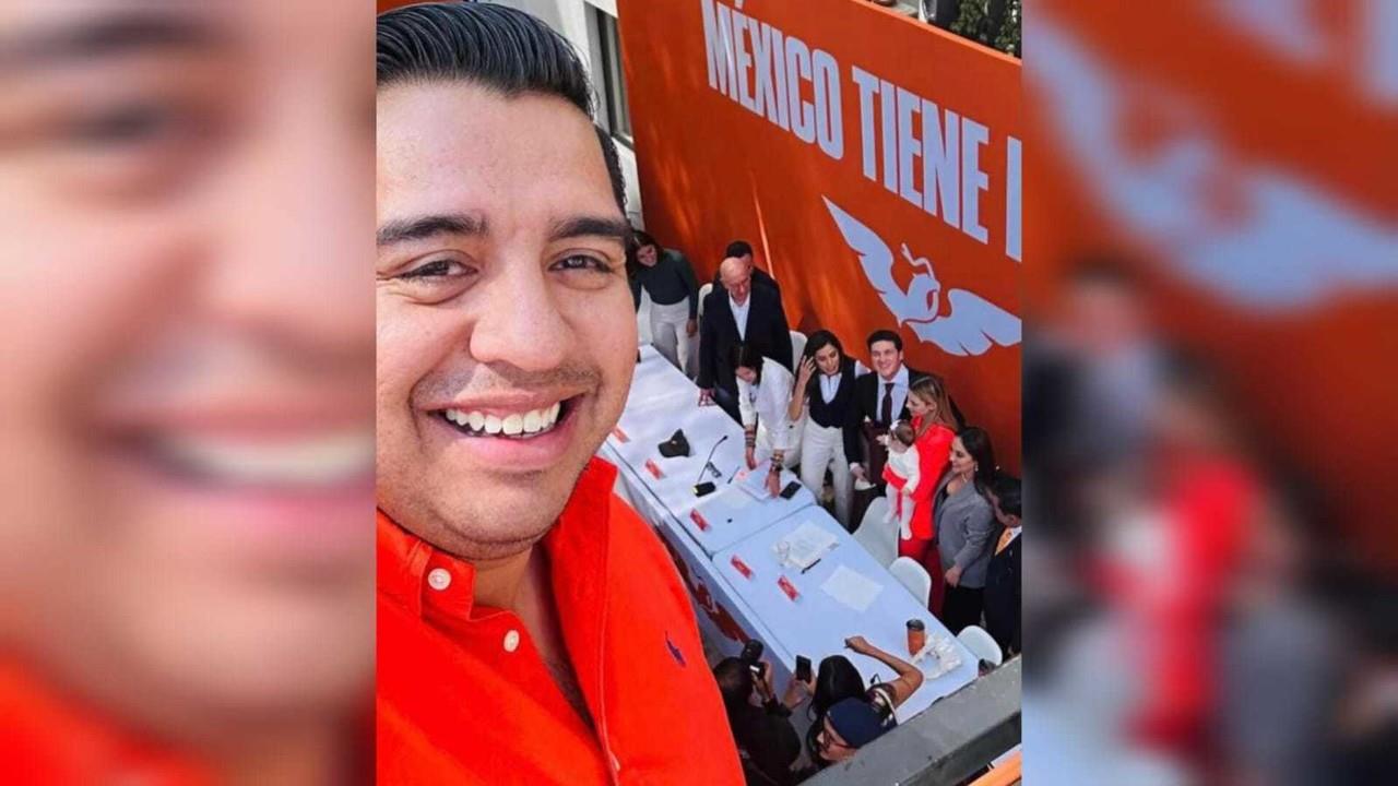 El alcalde de Santa Catarina, Jesús Nava, acompañó al gobernador con licencia de Nuevo León, Samuel García, a recibir su constancia como precandidato de Movimiento Ciudadano a la Presidencia de México. Foto: Especial