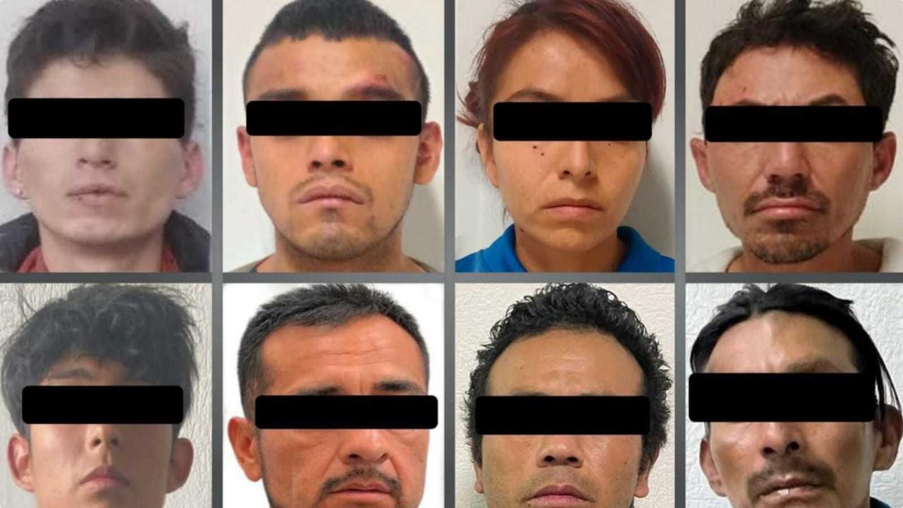 Los siete hombres y una mujer son enjuiciados por robo con violencia y robo a lugar cerrado, los delitoso se cometieron en los municipios de Ecatepec y Coacalco. Foto: FGJEM