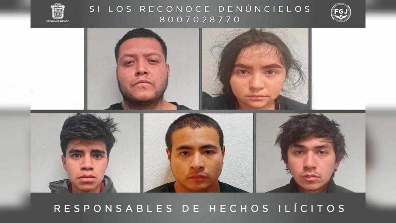 Erick Camacho Trinidad, Naciely Montserrat Ortega Ortega, Manuel Vilchis Cámara, Oscar Hassen Reyna Valdés y Oscar Ariel Pérez Romero fueron hallados culpables de homicidio, cumplirán 62 años de sentencia en el penal de Santiaguito. Foto: FGJEM