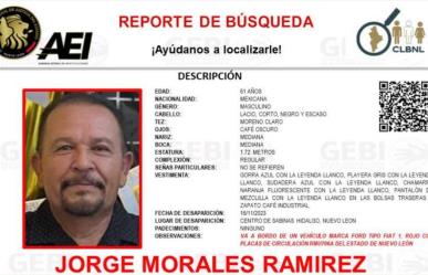 Fiscalía emite reporte de búsqueda de Jorge Morales Ramírez