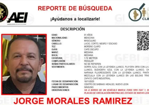 Fiscalía emite reporte de búsqueda de Jorge Morales Ramírez