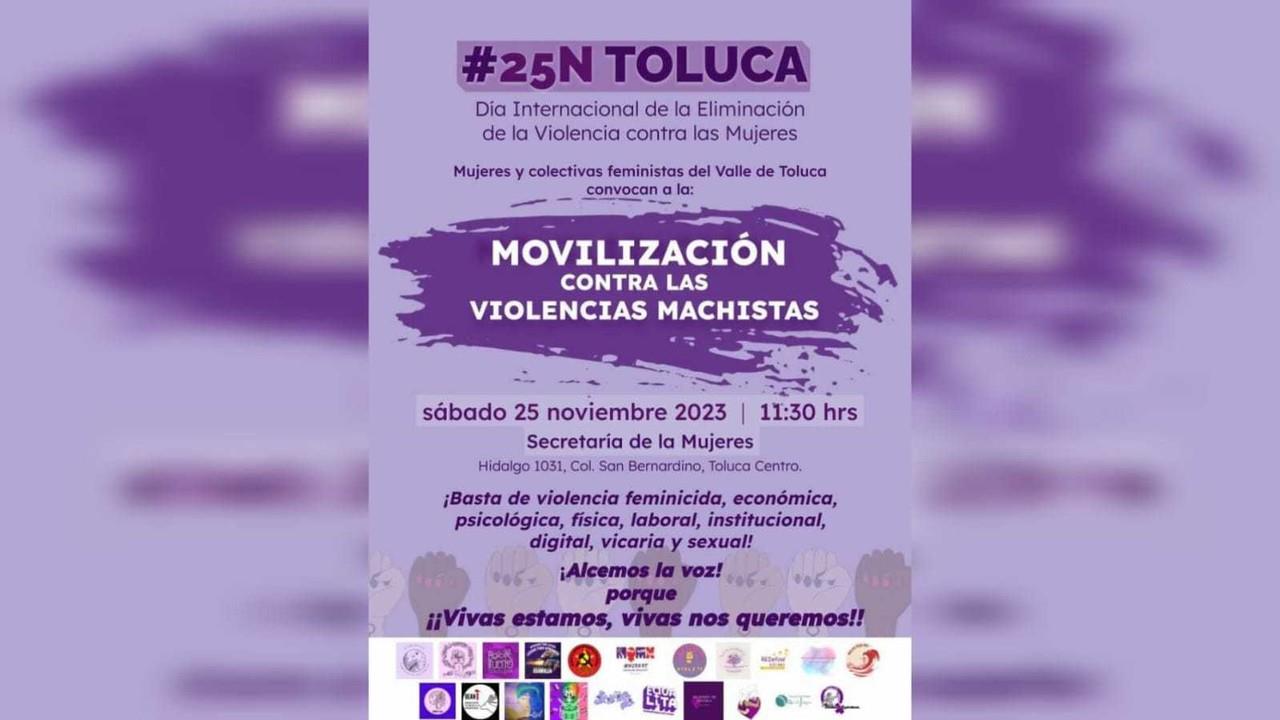 La marcha por el Día Internacional de la Eliminación de la Violencia contra las Mujeres 25N recorrerá las calles del centro de Toluca, habrá cierres viales. Foto: Especial