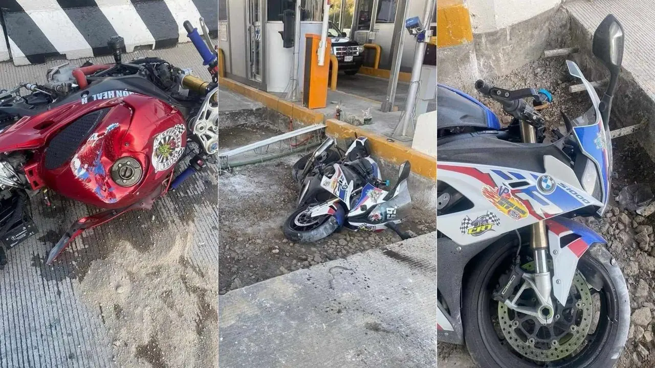 VIDEO: Motociclistas lesionados al evadir caseta de peaje. Foto: @perezhabib