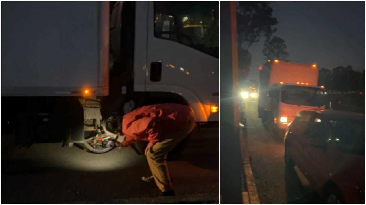 La bicicleta en que viajaba la víctima quedó bajo la camioneta, que avanzó unos metros más de donde terminó el cuerpo sin vida del hombre. Foto: Captura de pantalla