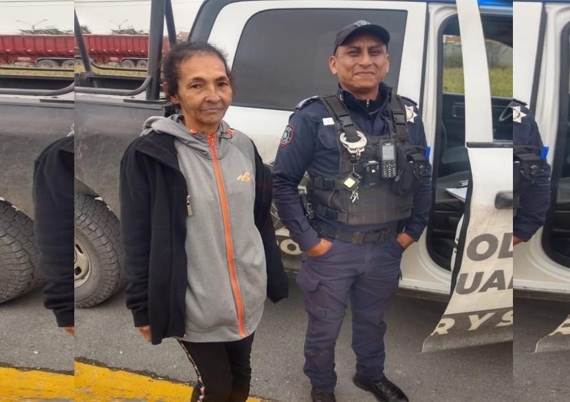 Encuentran policías de Guadalupe a mujer que tenía 6 días extraviada. Foto. Cortesía