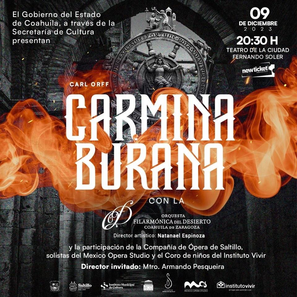 Flyer promocional de Carmina Burana. Fotografía Cortesía de la Orquesta Filarmónica del Desierto.