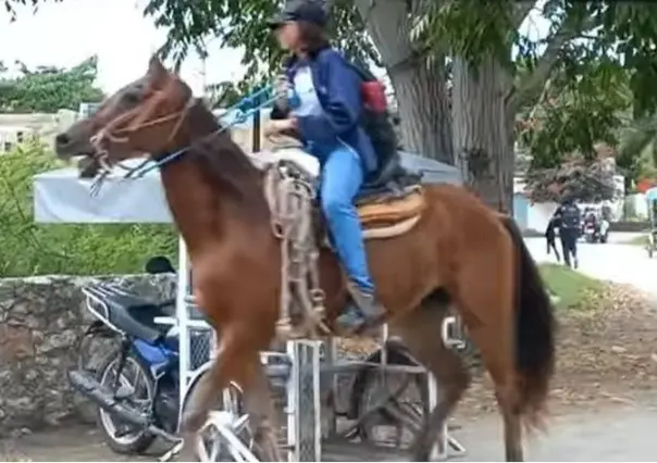 Alumna del Cobay Kanasín se hace viral por llegar a la escuela en caballo