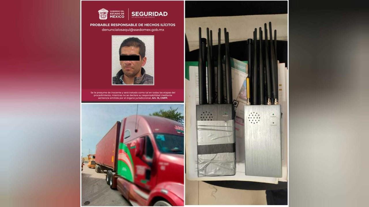 A Iván N le encontraron inhibidores de señal, utilizados para bloquear el GPS del tráiler robado. Foto: Sría de Seguridad de Edomex