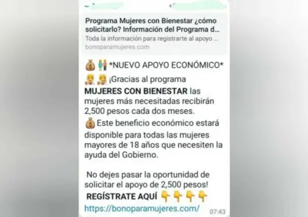 Alertan por páginas falsas de Mujeres con Bienestar en Edomex