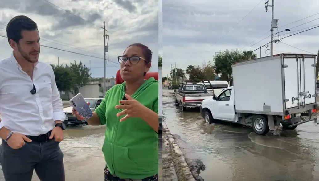 Patricio Lozano pidió a la población de Pesquería utilizar las redes sociales para denunciar las fugas de drenaje que están padeciendo. Foto. Cortesía