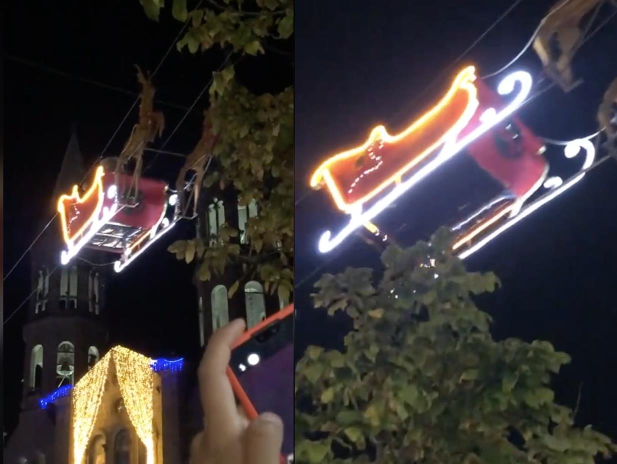 En el clip publicado en TikTok por @lizcoca3 musicalizado con la melodía de Mi primera chamba, se muestran las imágenes de Santa Claus encima del público sobre su trineo. Foto: Especial/ Captura de pantalla