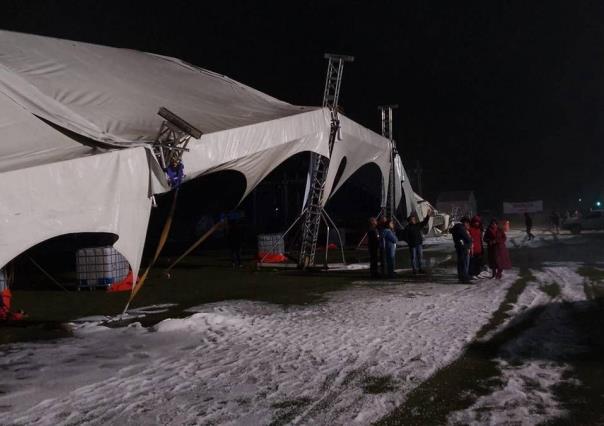 Se derrumba techo del recinto ferial por granizada en Jilotepec