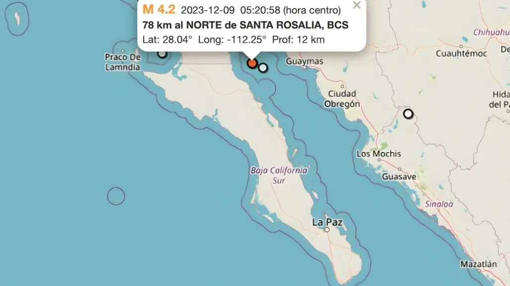 Se registran temblores en Santa Rosalía, informa SSN