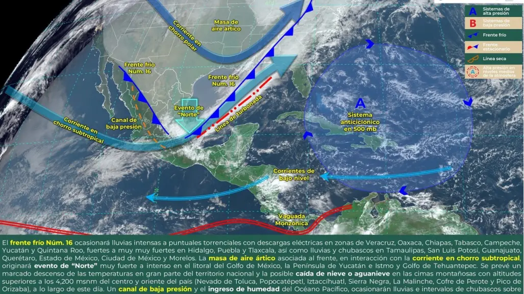 Alerta por frente frío Núm. 16: condiciones climáticas adversas en la Península de Yucatán