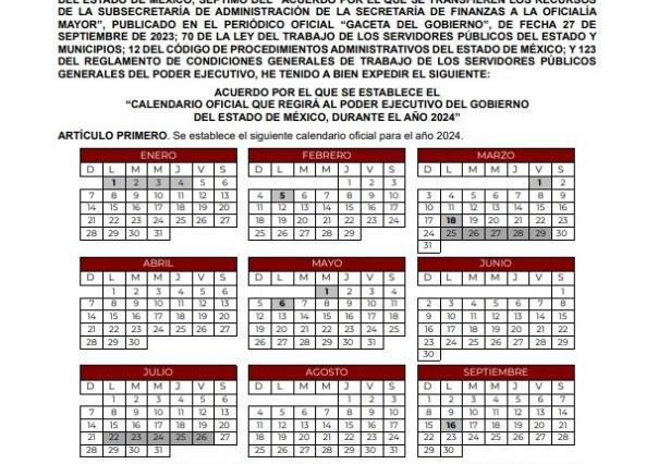 Listo el calendario laboral de 2024 en Edomex, se lo mostramos