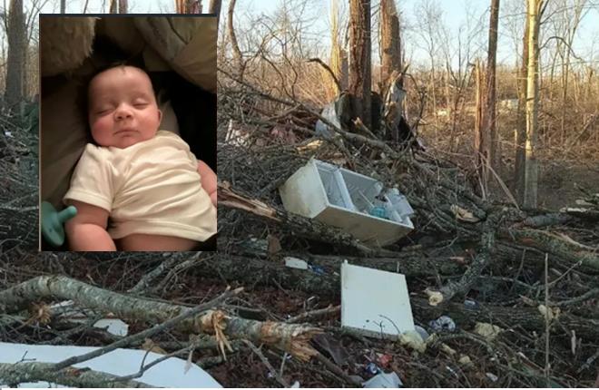 Localizan vivo a bebé en un árbol tras ser arrastrado por un tornado