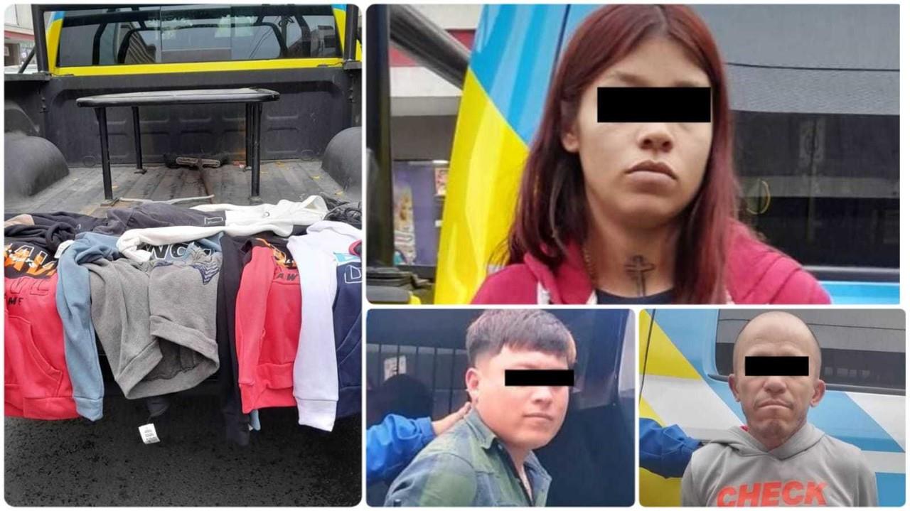 Dos hombres y una mujer fueron detenidos por robar en una tienda de Plaza Morelos. Fotos. Cortesía