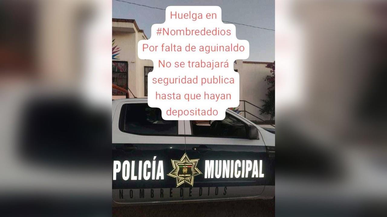 Policías de Nombre de Dios entraron en paro, alegan la falta de pago del aguinaldo. Foto: Especial/POSTAMX.