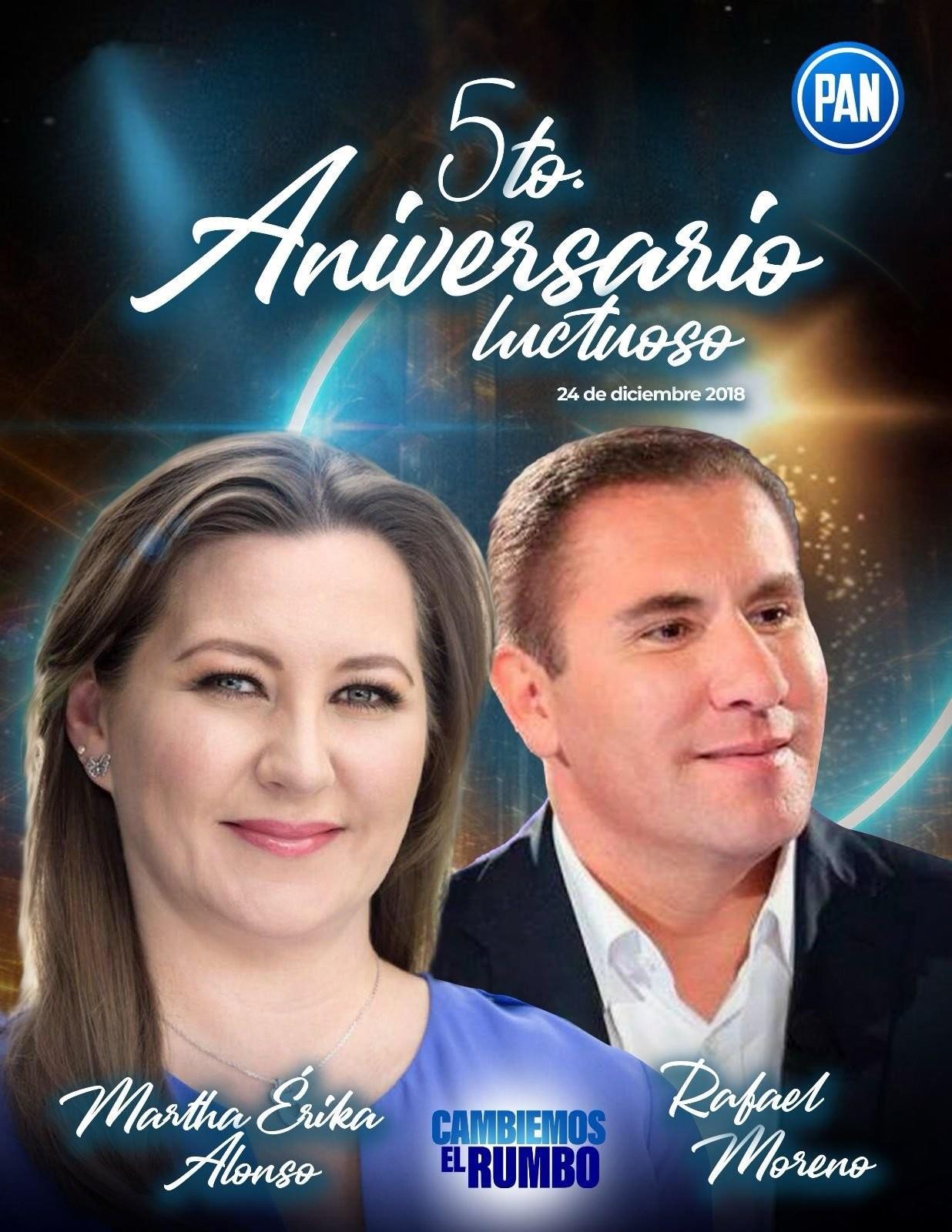 Imagen difundida por el PAN como homenaje por el quinto aniversario luctuoso de los exgobernadores de Puebla. Fuente: X (antes Twitter)