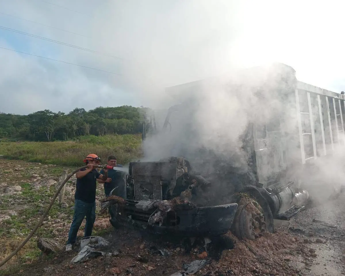 Camión de carga en llamas. Foto: Redes sociales