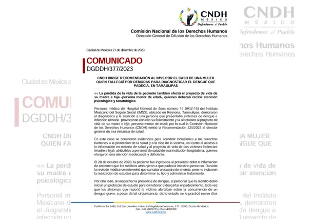 Emite CNDH recomendación al IMSS por muerte de paciente en Tamaulipas