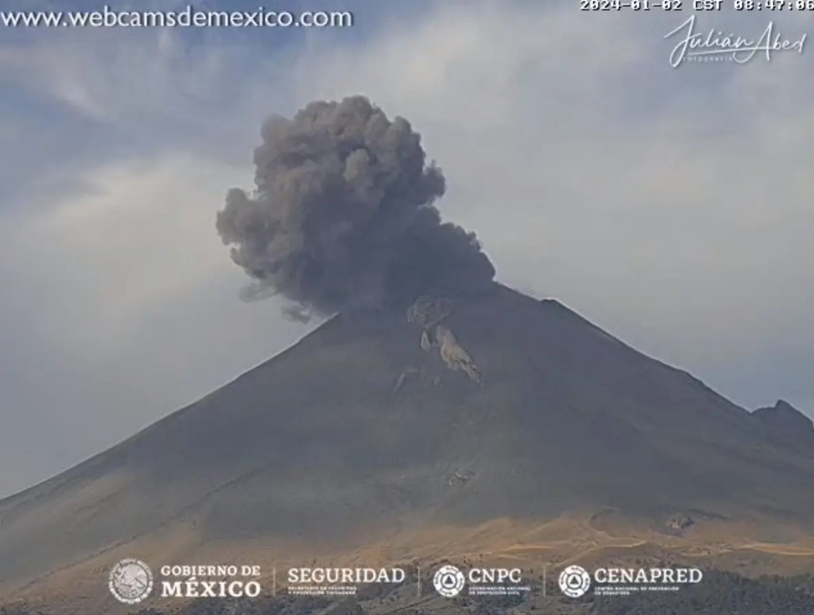 Registro de actividad del Popocatépetl. Foto: @webcamsdemexico