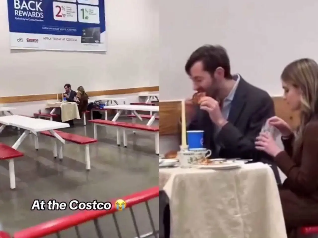 Pareja tiene cena romántica en Costco... ¡el sueño de muchos! (VIDEO)