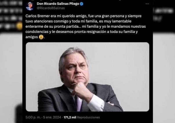 Era mi querido amigo: Salinas Pliego lamenta muerte de Carlos Bremer