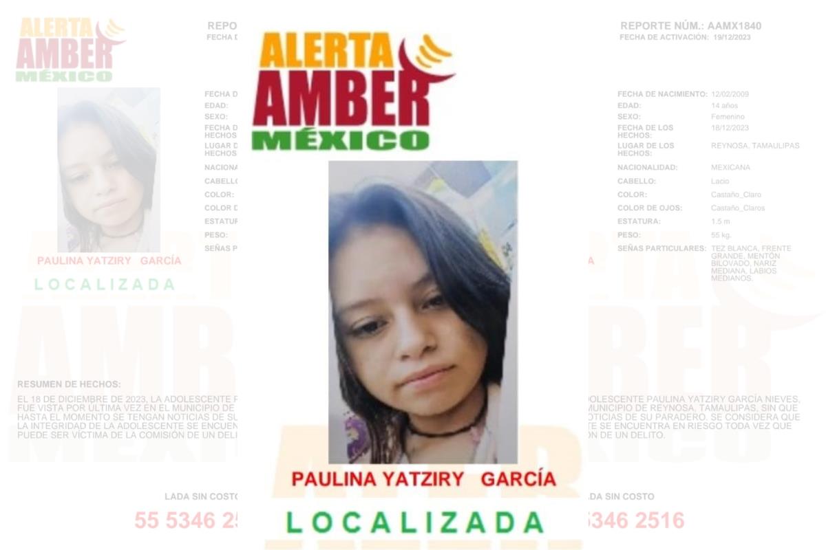 Localizan a menor desaparecida en Tamaulipas