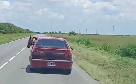 ¿Cómo llegó eso ahí? Suben a caballo a auto Renault