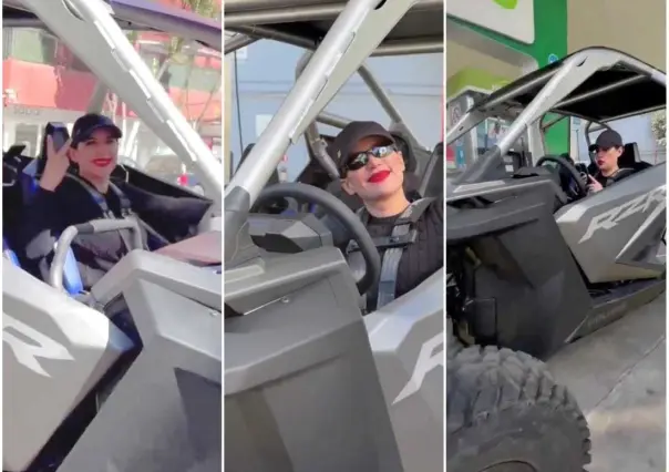 Critican a Sandra Cuevas por usar RZR en CDMX; la comparan con Batman (VIDEO)