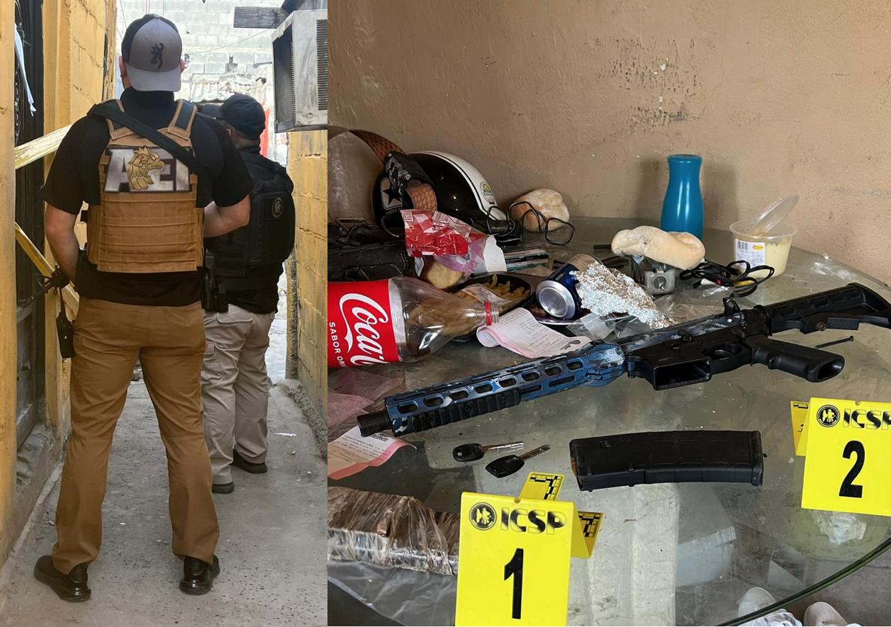 El primero de estos operativos se llevó a cabo en la calle Privada Niño Artillero 1201 B, donde se logró el aseguramiento de un cargador abastecido con 11 municiones y un arma larga, entre otros objetos y droga. Foto: Cortesía/ AEI