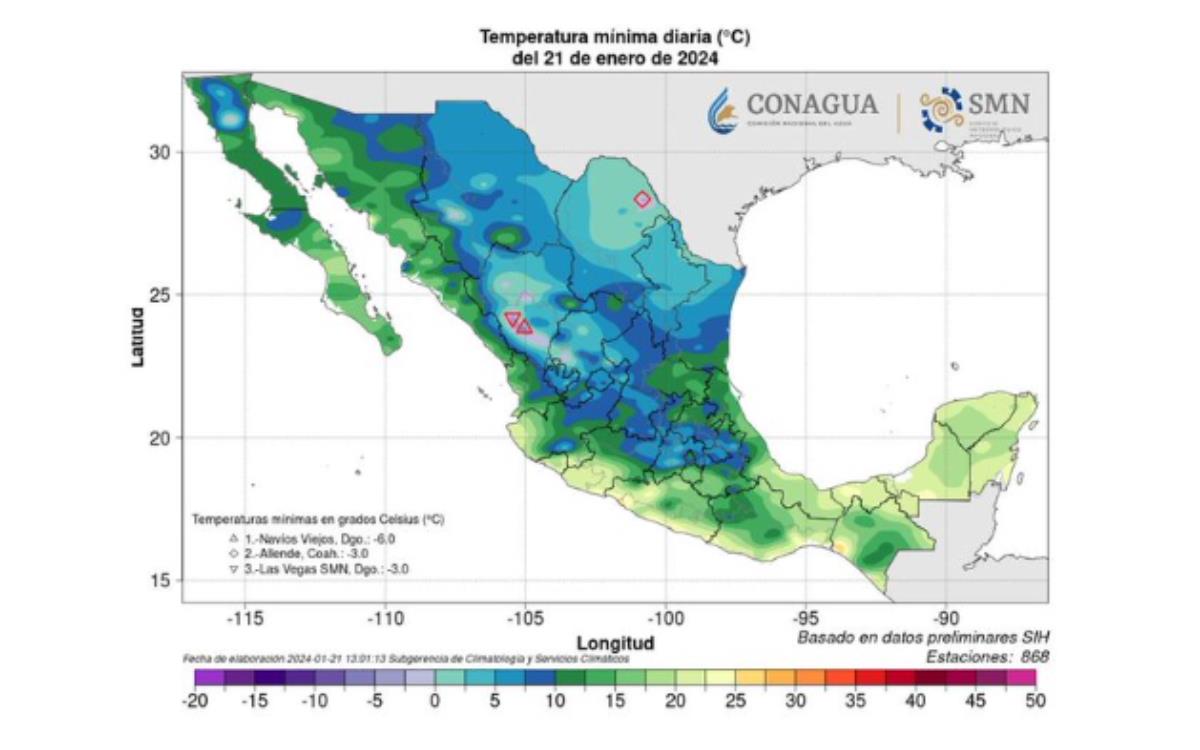 Mapa de temperaturas en México. Fotografía de CONAGUA.