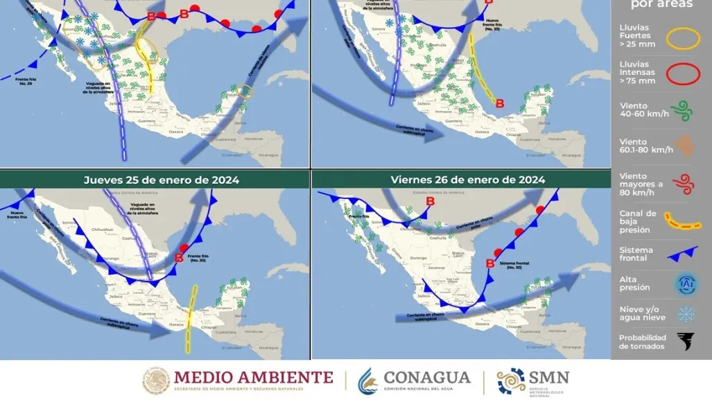 Frío, lluvias y posible caída de nieve en el noroeste y norte: Clima de 23 enero