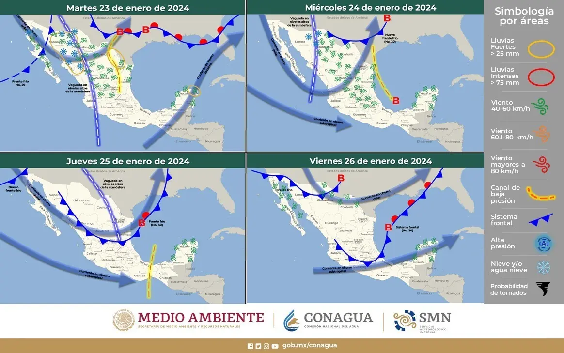 Mapa del pronóstico meteorológico difundido por el Servicio Meteorológico Nacional. Fuente: Sistema Meteorológico Nacional