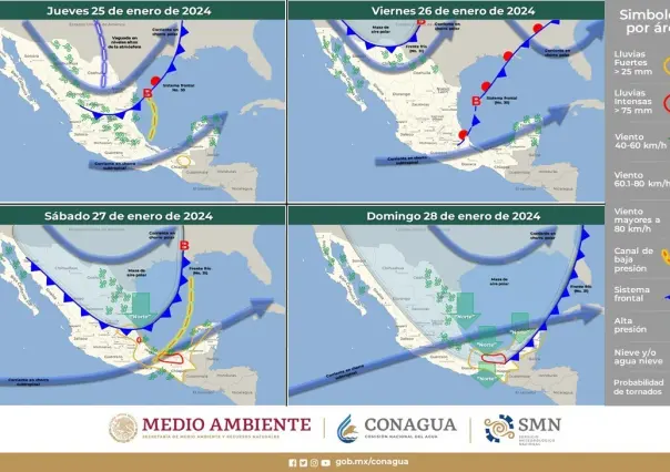 Clima del 25 de enero: Continúa frente frío #30 con lluvias a lo largo del país