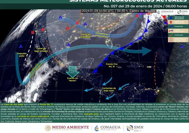 Clima del 29 de enero: frente frío #31, lluvias, cielos nublados y frío