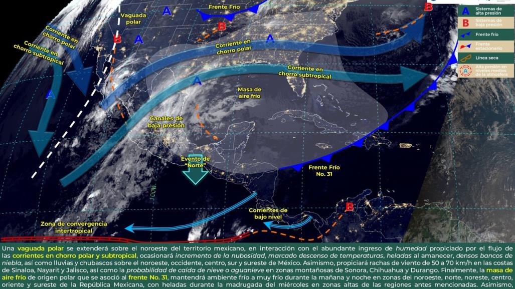 Clima del 30 de enero: frente frío #31 permanece, más fríos y cielos nublados