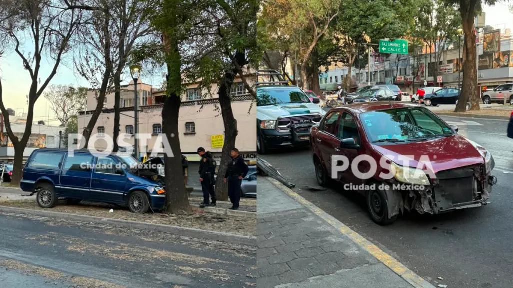 Automovilista se pasa el alto y provoca que camioneta choque contra árbol