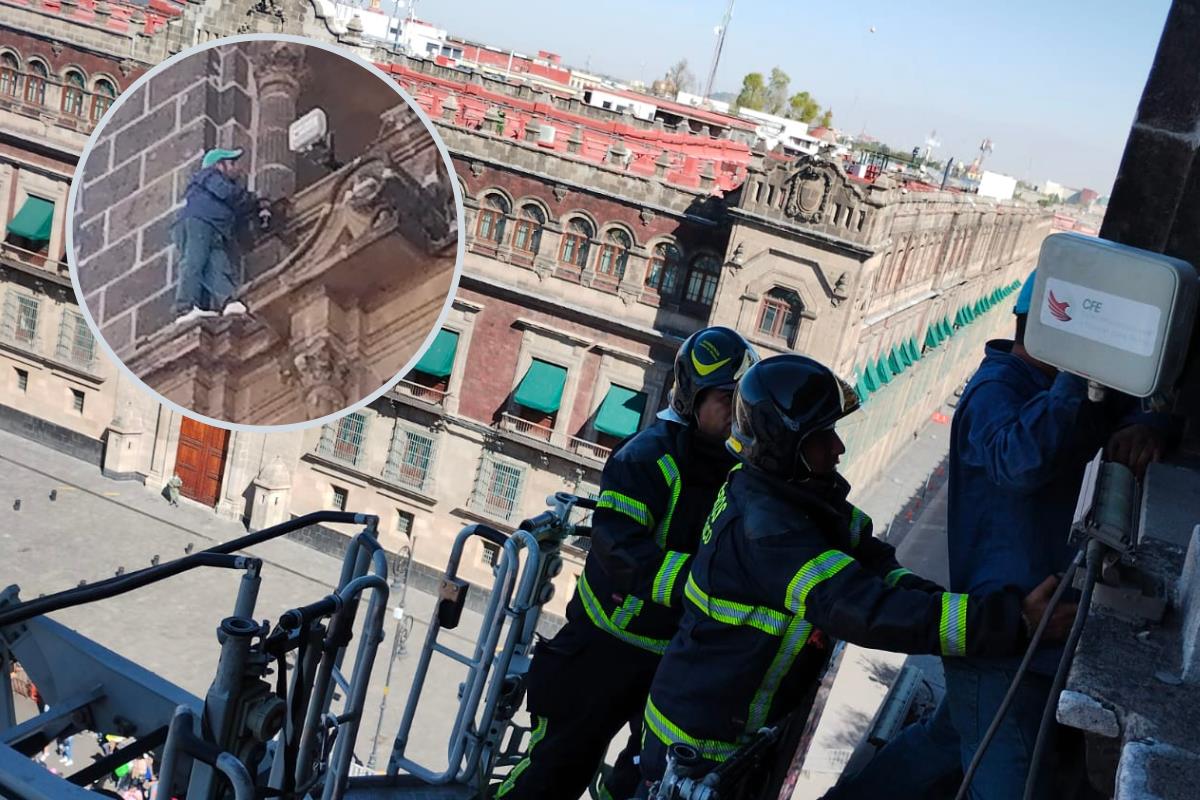 Rescatan a hombre que amenazó con arrojarse del antiguo Palacio del Ayuntamiento. Foto: Especial