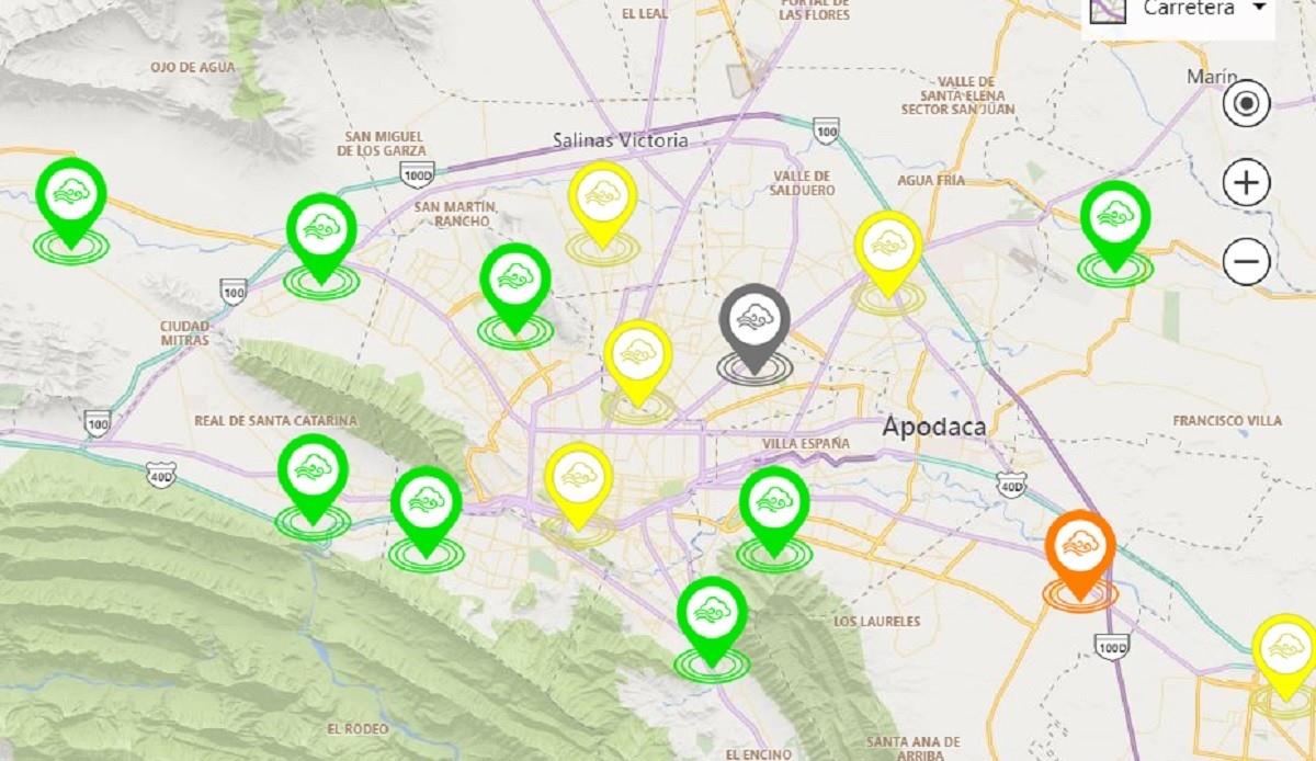 Al menos ocho estaciones de monitoreo ambiental registran buena calidad del aire.  Foto: http://aire.nl.gob.mx/map_calidad.html