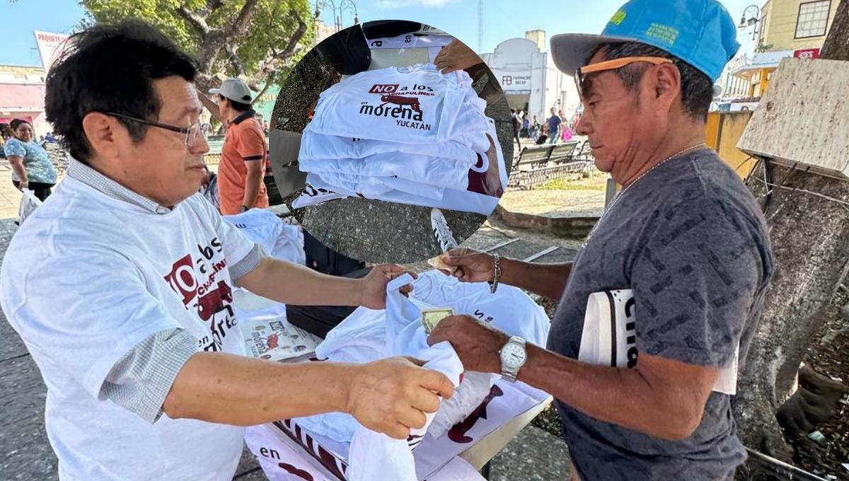 Playeras de No a los chapulines venden morenistas en Mérida