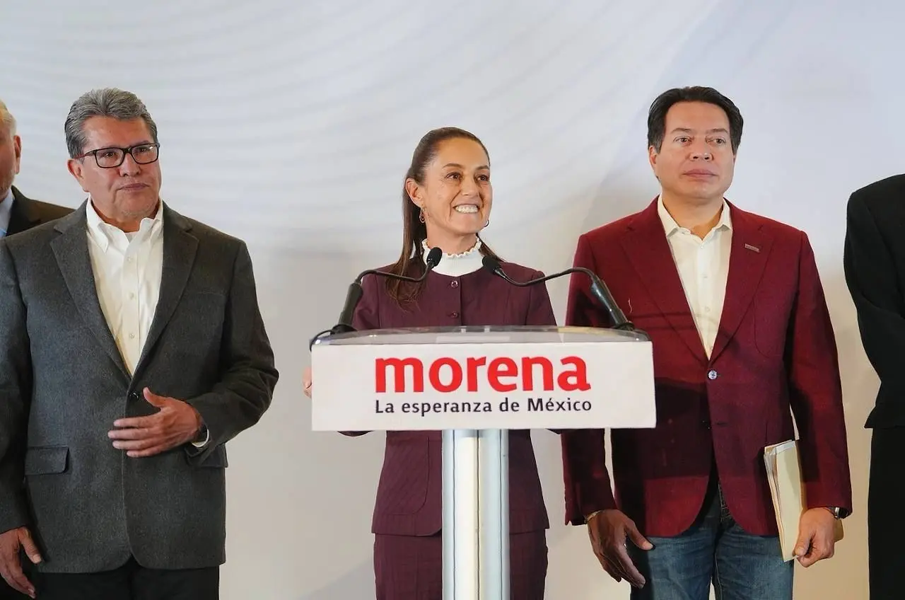 Ricardo Monreal, Claudia Sheinbaum y Mario Delgado. Foto: Morena