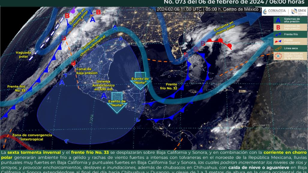 Clima 6 de febrero: sexta tormenta invernal y frente frío 33 traen frío a México