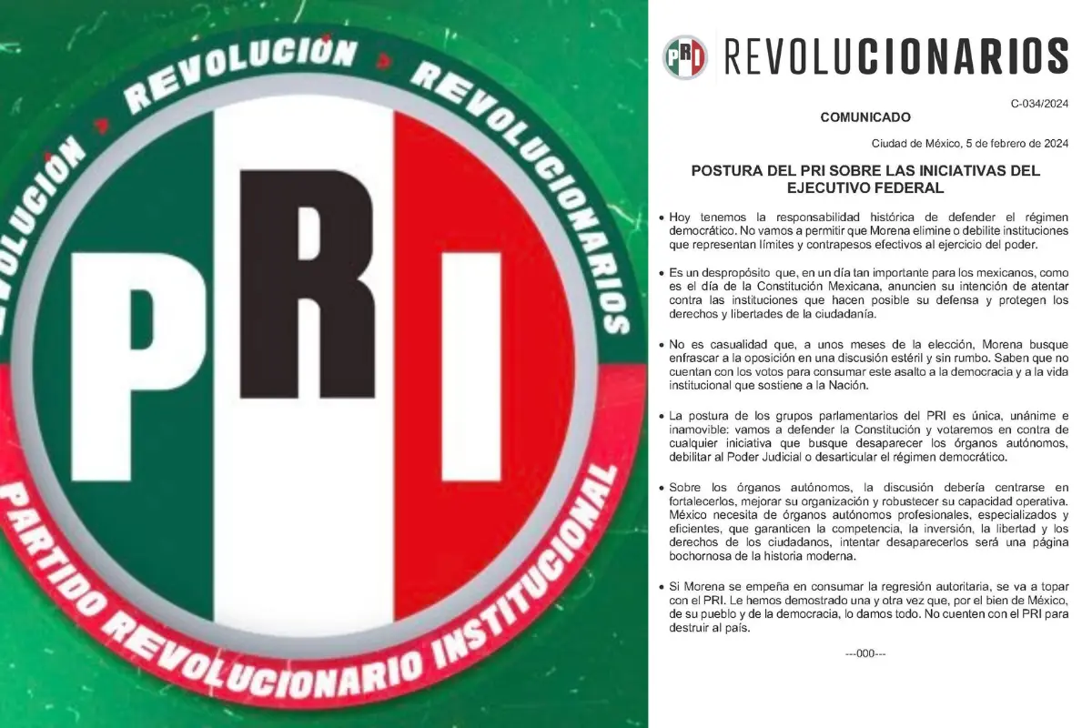 El comunicado fue difundido a través de las redes sociales del Partido Revolucionario Institucional. Fuente: X (antes Twitter)/@PRI_Nacional