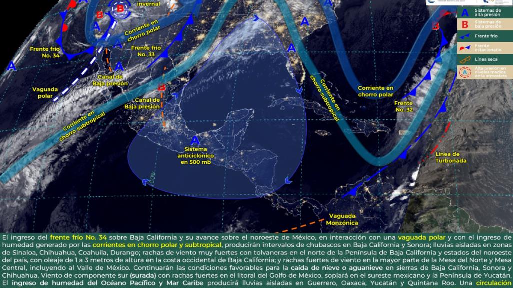 Clima 8 de febrero: Sale el frente frío #33 y llega a México el frente frío #34